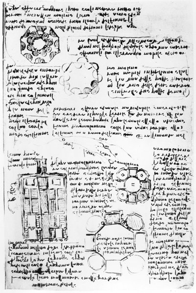 Entwurf für einen Palast und Park (Romorantin), fol. 270v aus dem Codex Arundel von Leonardo da Vinci